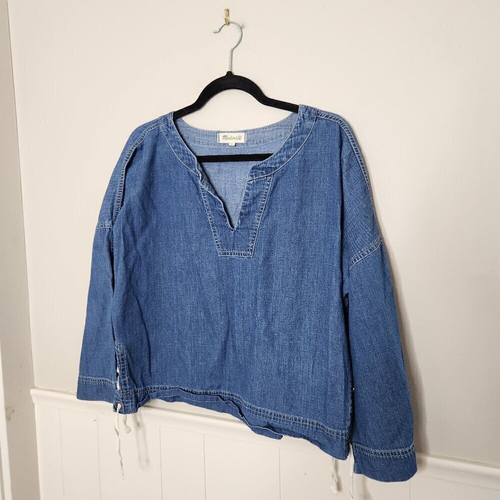 MADEWELL Denim Jean Chambray Lace-Up Side Blouse Top